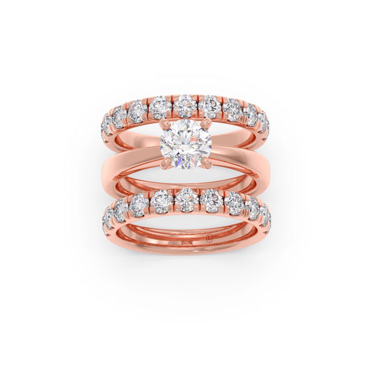 Round Solitaire Diamond Bridal Set with Accented Band