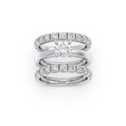 Round Solitaire Diamond Bridal Set with Accented Band