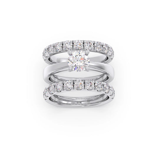 Round Solitaire Diamond Bridal Set with Accented Band