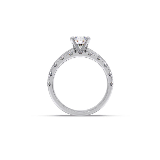 Round Solitaire Diamond Bridal Set with Accented Band