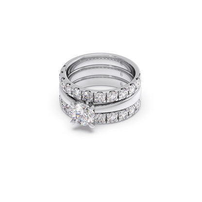 Round Solitaire Diamond Bridal Set with Accented Band