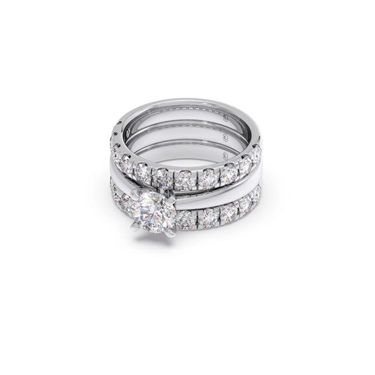 Round Solitaire Diamond Bridal Set with Accented Band