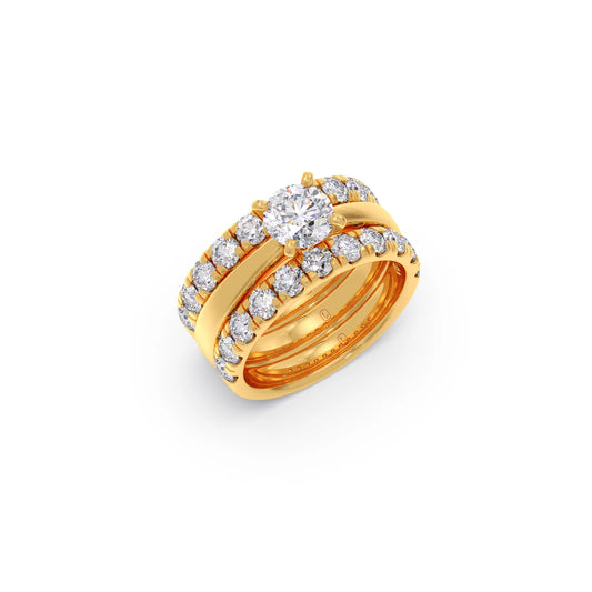 Round Solitaire Diamond Bridal Set with Accented Band