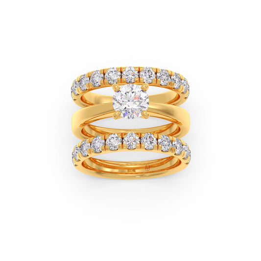 Round Solitaire Diamond Bridal Set with Accented Band
