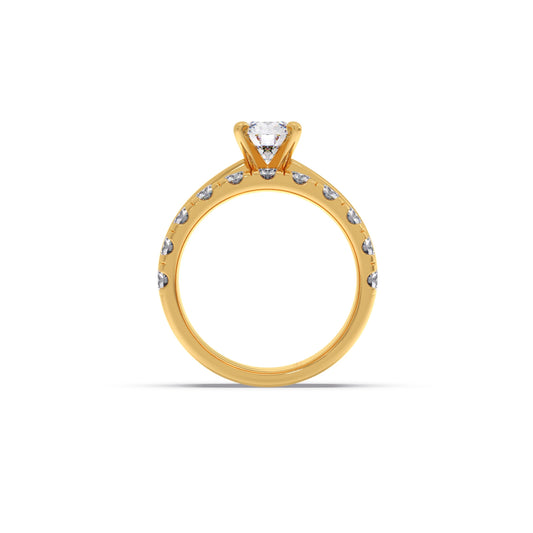 Round Solitaire Diamond Bridal Set with Accented Band