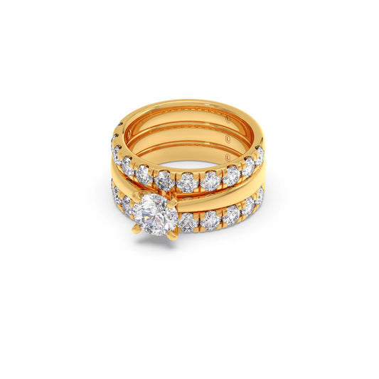 Round Solitaire Diamond Bridal Set with Accented Band