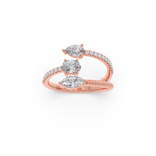 Marquise, Pear, and Oval Diamond Bypass Ring