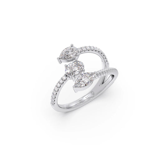 Marquise, Pear, and Oval Diamond Bypass Ring