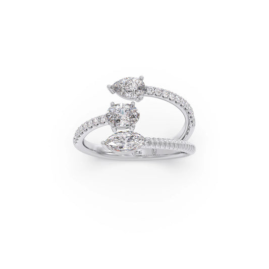 Marquise, Pear, and Oval Diamond Bypass Ring