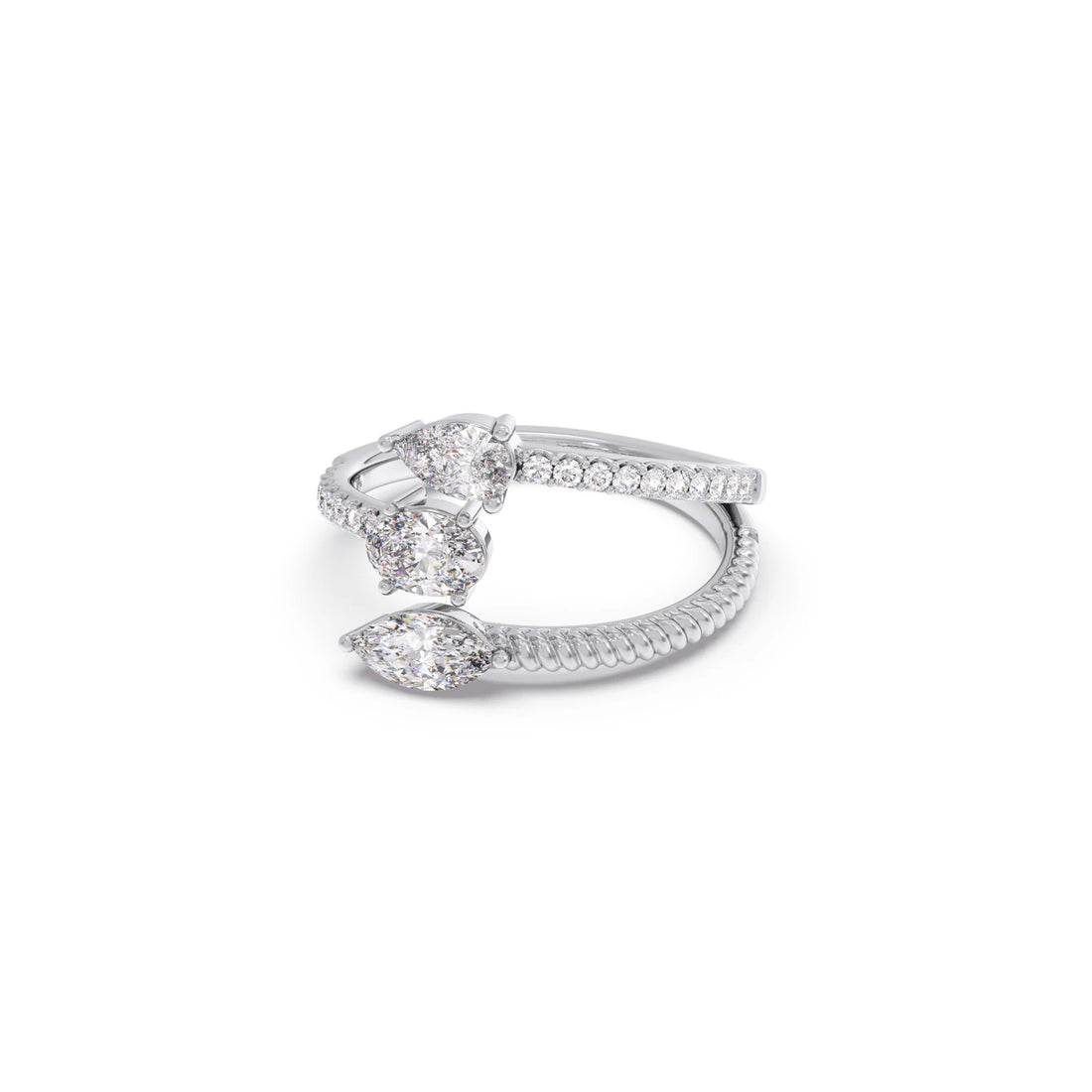 Marquise, Pear, and Oval Diamond Bypass Ring