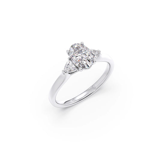 Oval Solitaire with Trillion Side Diamond Ring