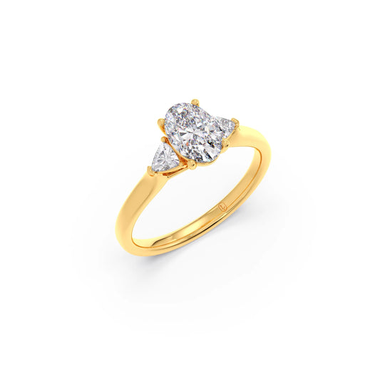 Oval Solitaire with Trillion Side Diamond Ring