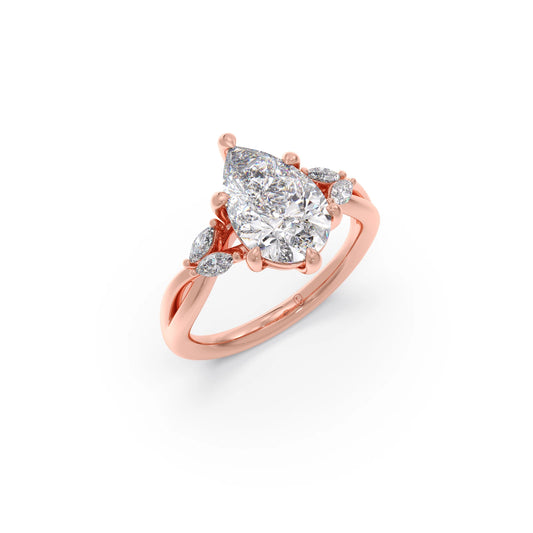 Pear Shaped Solitaire Ring with Marquise Diamond Accents