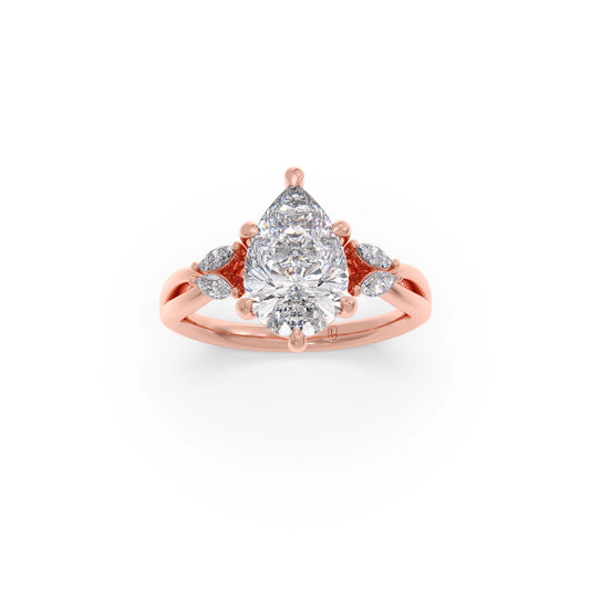 Pear Shaped Solitaire Ring with Marquise Diamond Accents