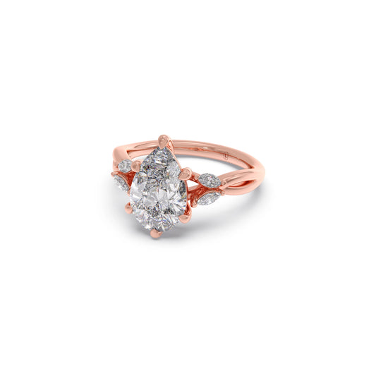 Pear Shaped Solitaire Ring with Marquise Diamond Accents