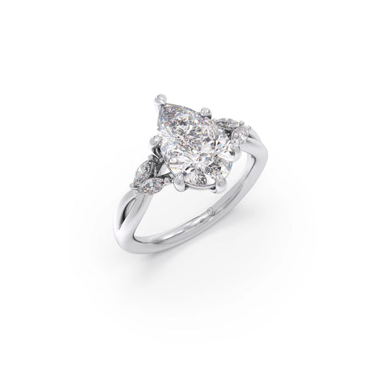 Pear Shaped Solitaire Ring with Marquise Diamond Accents