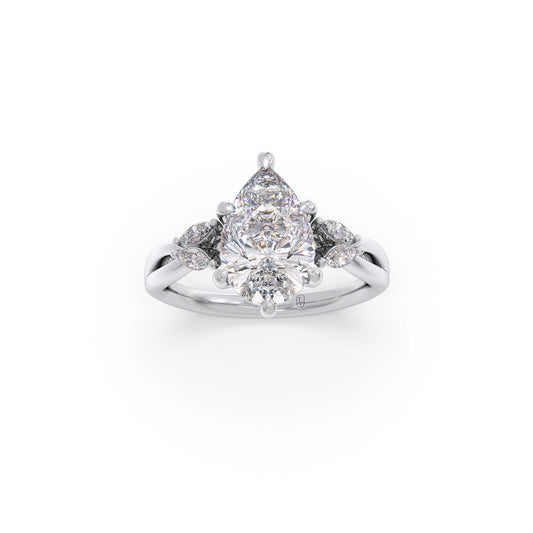 Pear Shaped Solitaire Ring with Marquise Diamond Accents