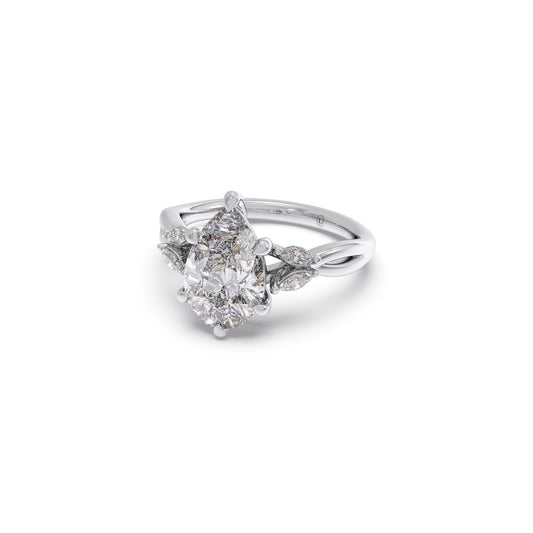 Pear Shaped Solitaire Ring with Marquise Diamond Accents