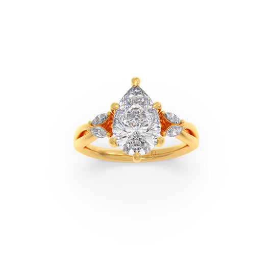 Pear Shaped Solitaire Ring with Marquise Diamond Accents