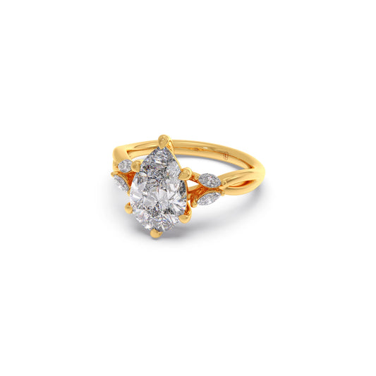 Pear Shaped Solitaire Ring with Marquise Diamond Accents