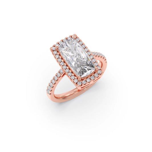 Long Cushion Cut Halo Diamond Ring