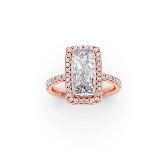 Long Cushion Cut Halo Diamond Ring