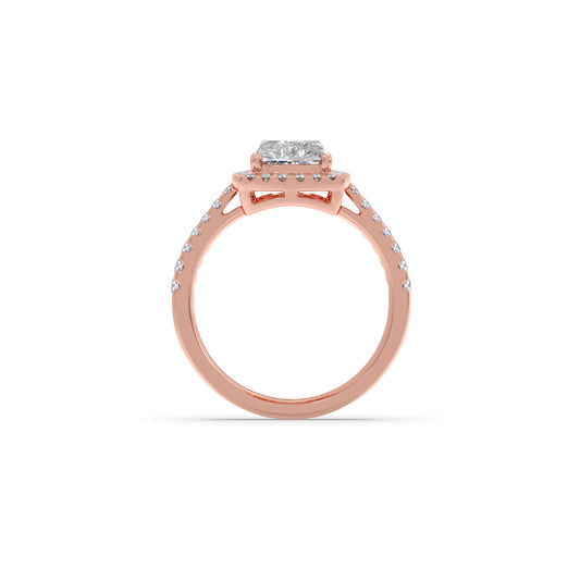 Long Cushion Cut Halo Diamond Ring