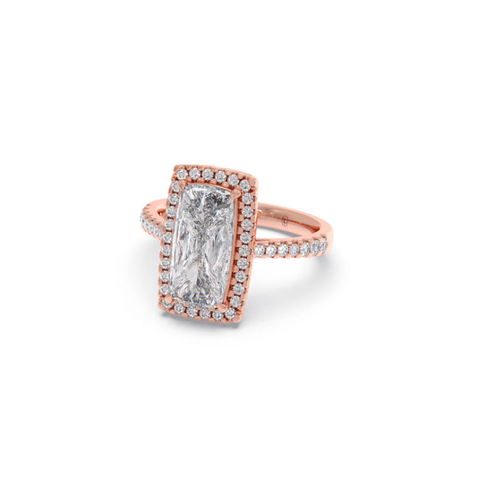 Long Cushion Cut Halo Diamond Ring