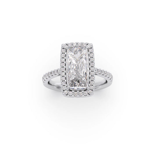 Long Cushion Cut Halo Diamond Ring