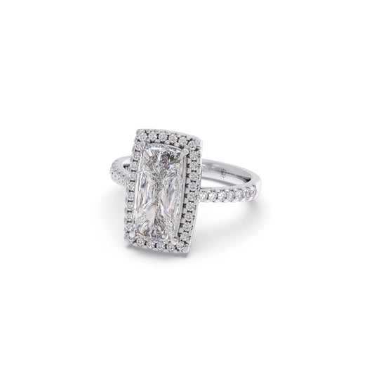 Long Cushion Cut Halo Diamond Ring