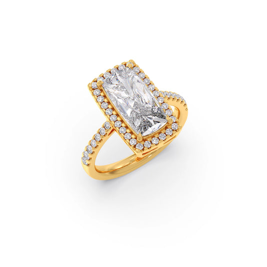 Long Cushion Cut Halo Diamond Ring