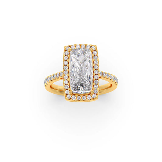 Long Cushion Cut Halo Diamond Ring