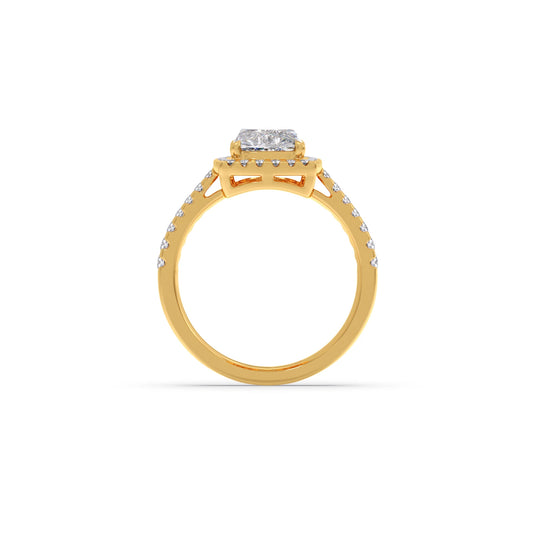 Long Cushion Cut Halo Diamond Ring
