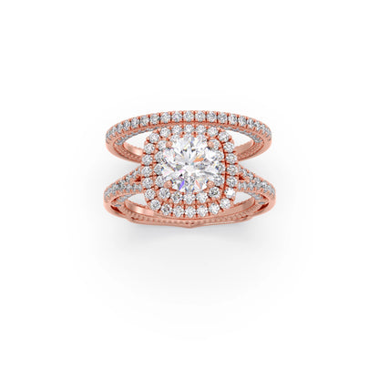 Round Solitaire Stackable Ring with Diamond Shoulders