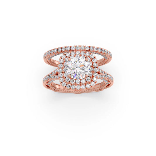 Round Solitaire Stackable Ring with Diamond Shoulders