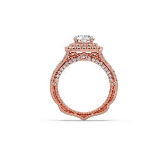 Round Solitaire Stackable Ring with Diamond Shoulders
