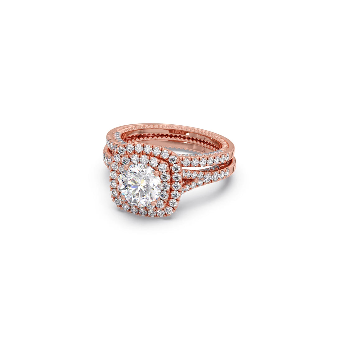 Round Solitaire Stackable Ring with Diamond Shoulders