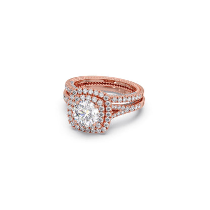 Round Solitaire Stackable Ring with Diamond Shoulders