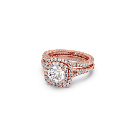Round Solitaire Stackable Ring with Diamond Shoulders