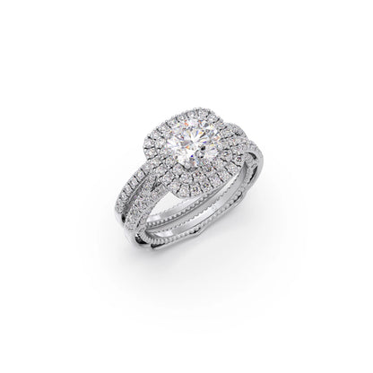 Round Solitaire Stackable Ring with Diamond Shoulders
