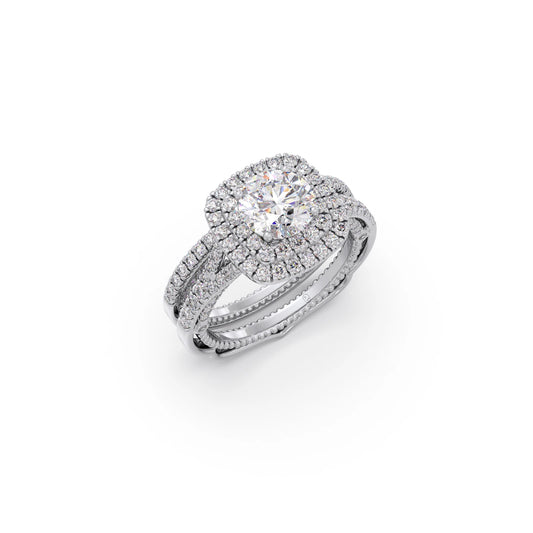 Round Solitaire Stackable Ring with Diamond Shoulders
