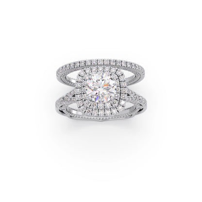 Round Solitaire Stackable Ring with Diamond Shoulders