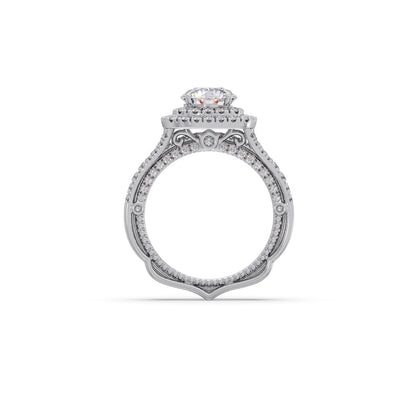 Round Solitaire Stackable Ring with Diamond Shoulders