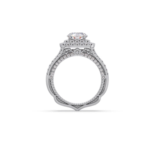 Round Solitaire Stackable Ring with Diamond Shoulders