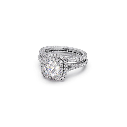 Round Solitaire Stackable Ring with Diamond Shoulders