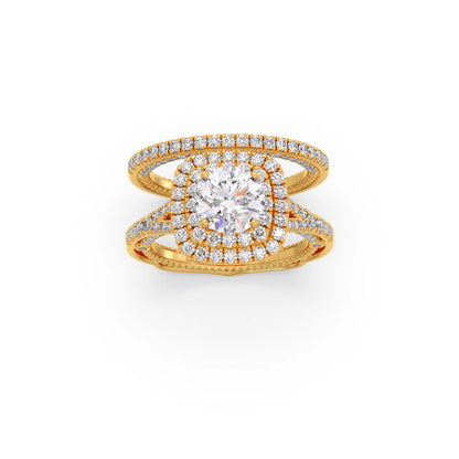 Round Solitaire Stackable Ring with Diamond Shoulders