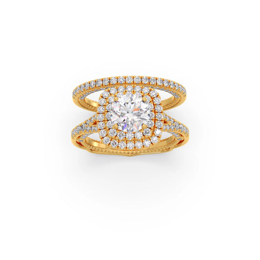Round Solitaire Stackable Ring with Diamond Shoulders