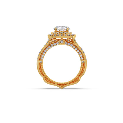 Round Solitaire Stackable Ring with Diamond Shoulders