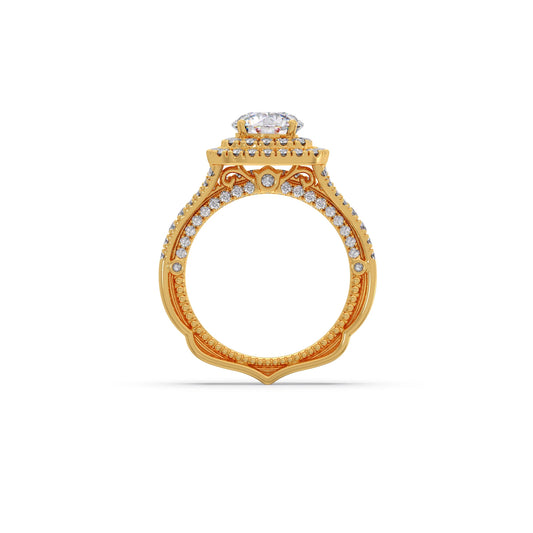 Round Solitaire Stackable Ring with Diamond Shoulders