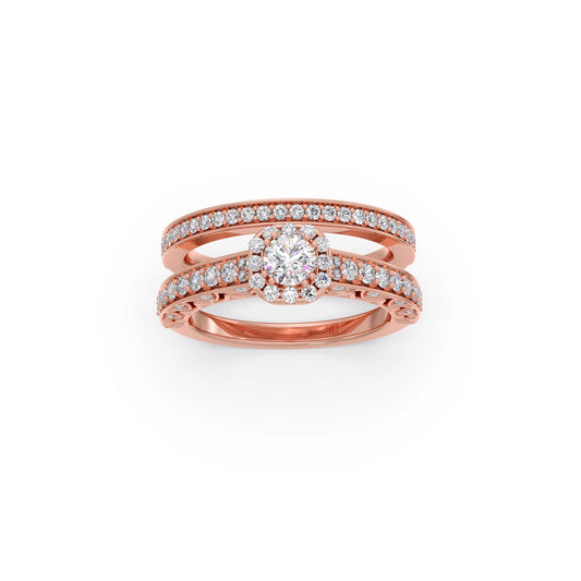 Round Solitaire Diamond Stackable Ring with Side Diamonds